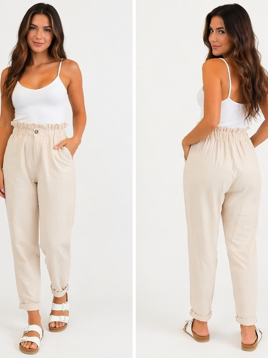 Zara Pants - Zara Cream Paperbag Ankle Pants